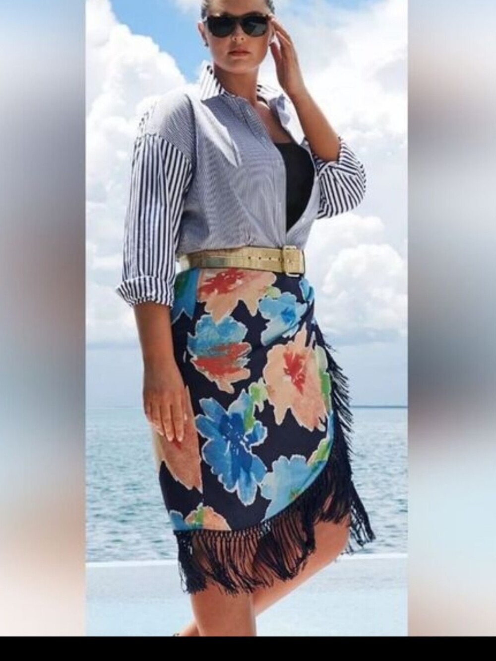 Lauren Ralph Lauren Floral Crepe Fringe Skirt 10 Tropical Beachy Vacation Artsy